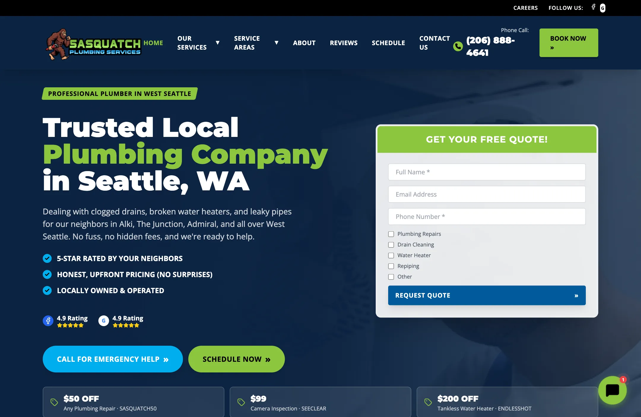 Stambaugh Designs client website — Sasquatch Plumbing